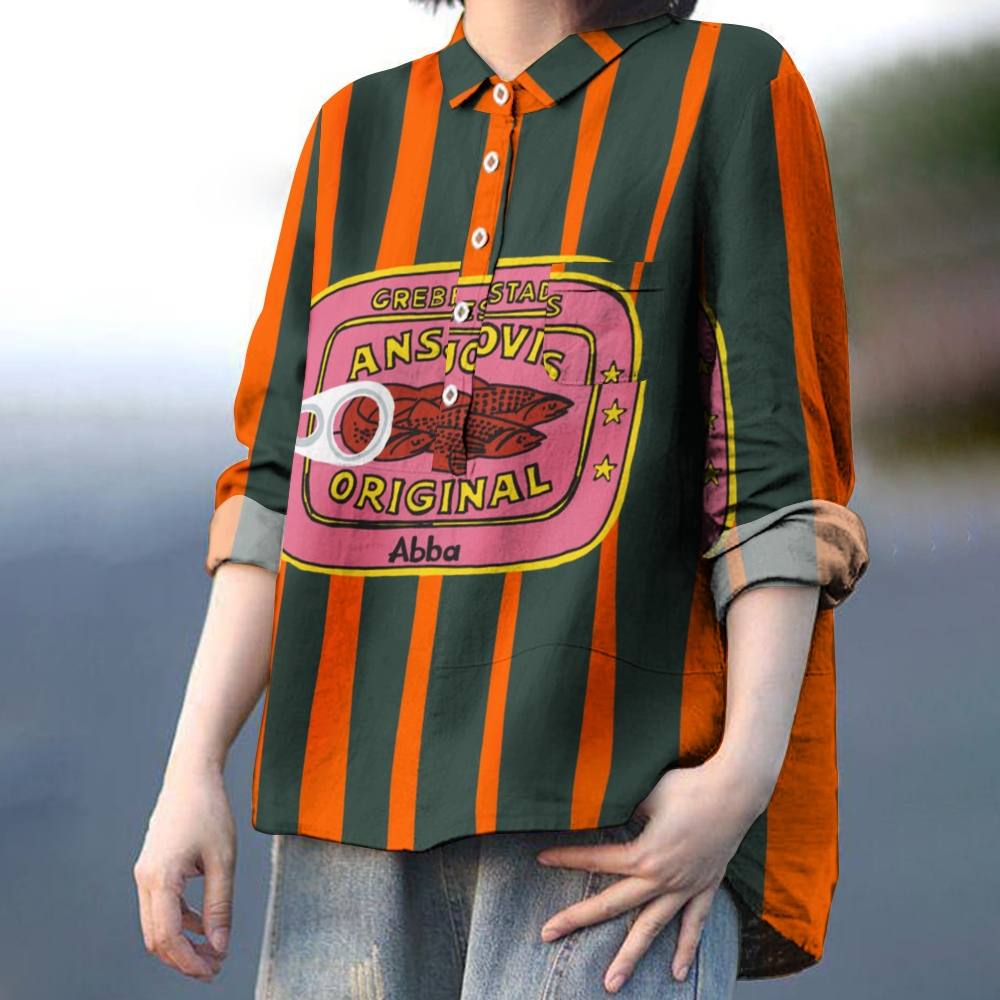 Women's Stripe Retro Stripe Print Casual   Shirt