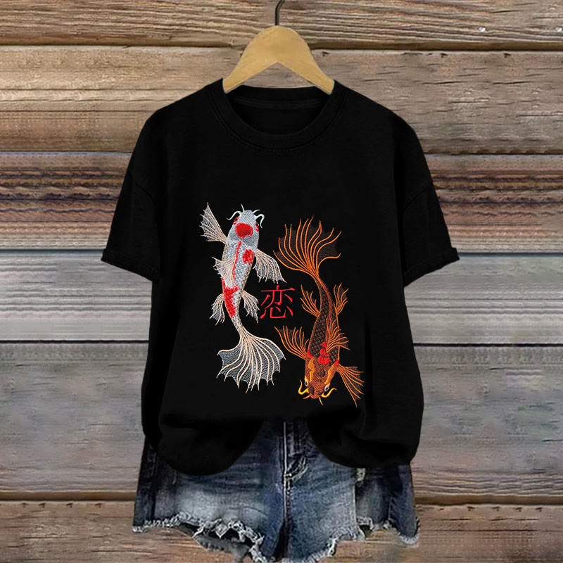Cotton Koi Fish Lover Print T-shirt