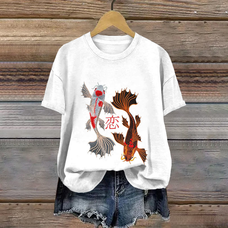 Cotton Koi Fish Lover Print T-shirt