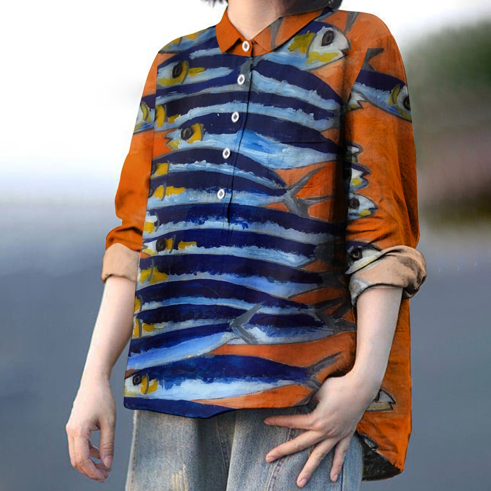 Women's Art Sardine Print Casual Shirt