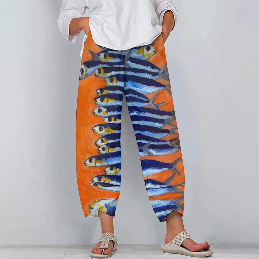 Women's Casual Art Sardine Printed Pants