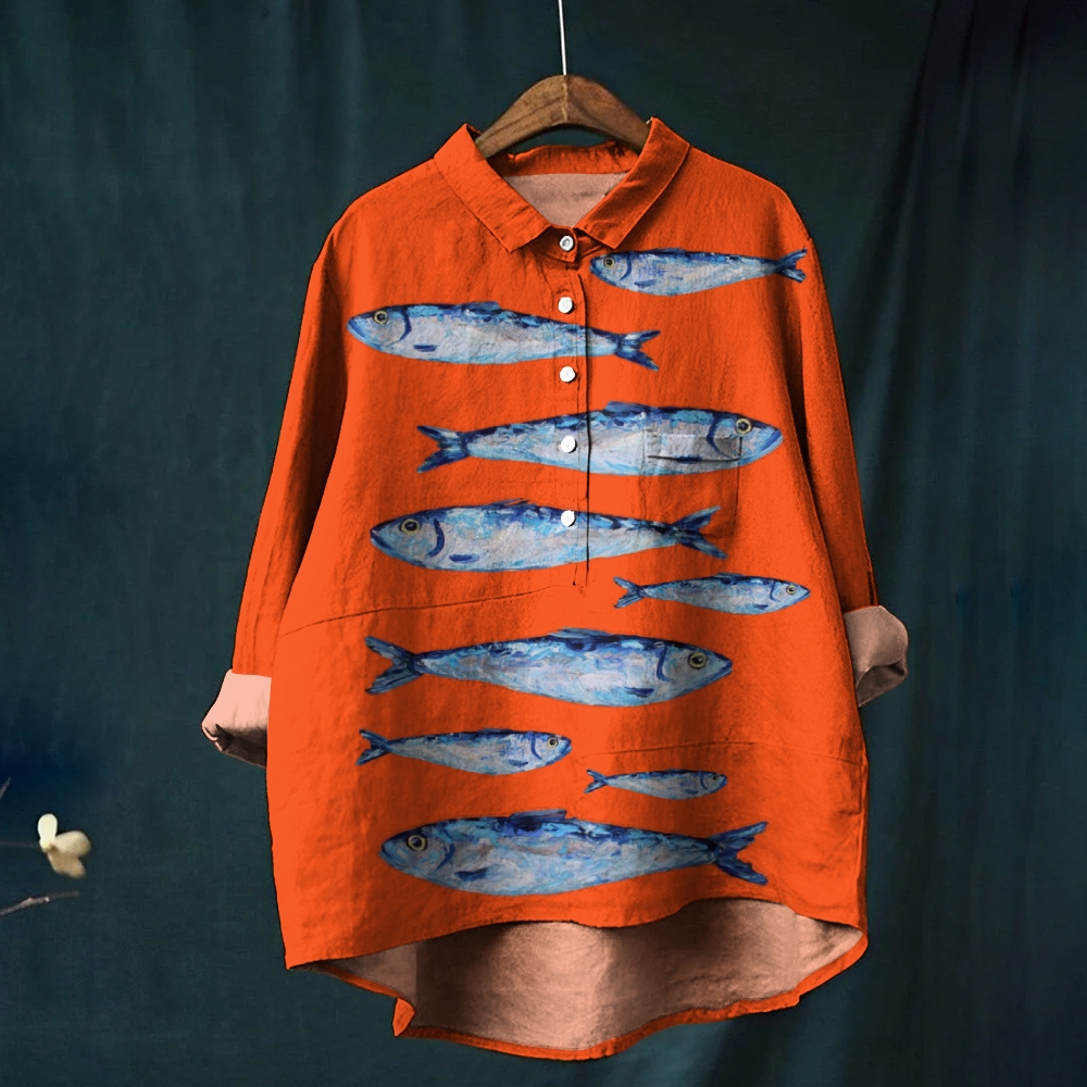 Women's Sardine Print Casual   Shirt