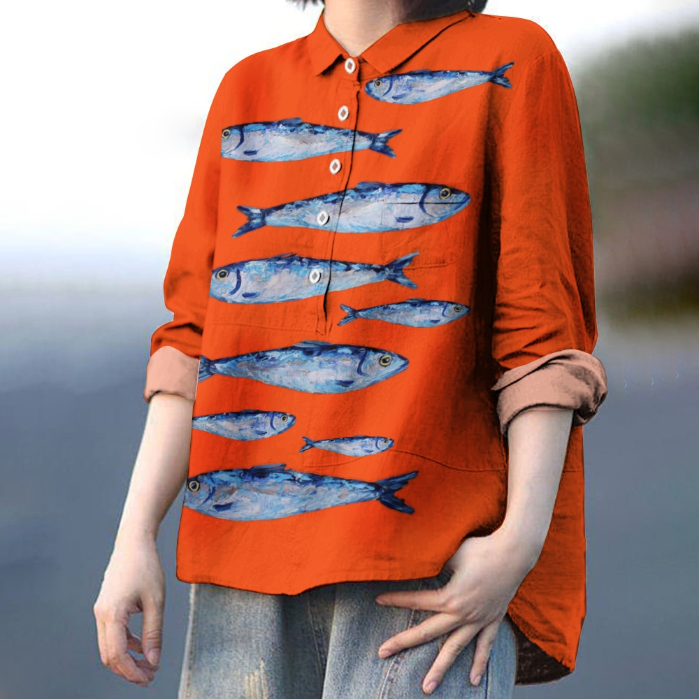 Women's Sardine Print Casual   Shirt