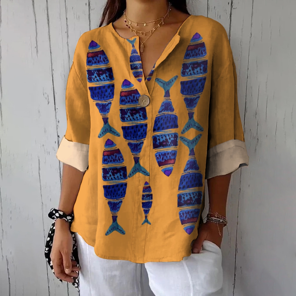 Women's Casual Art Fish Print Shirt