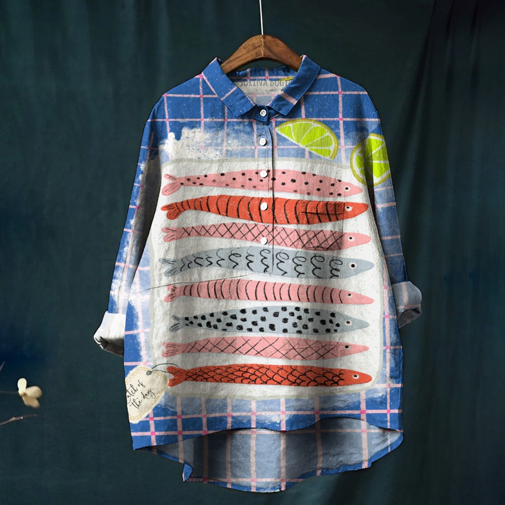 Women's Vintage Fish Print Casual   Shirt