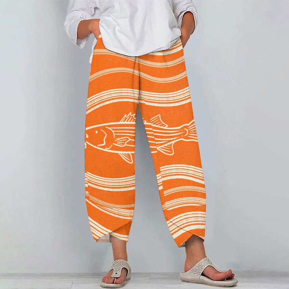 Women's Casual Stripes And Fish Printed Pants