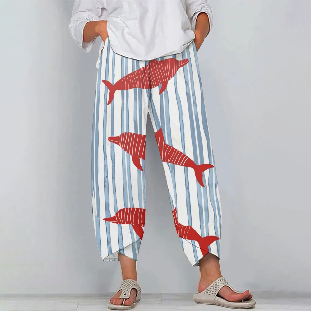 Women's Casual Stripes And Shark Printed Pants