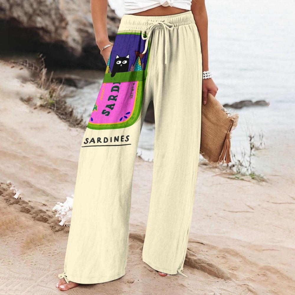 Women's Sardines Print Casual Cotton And Linen Shirt