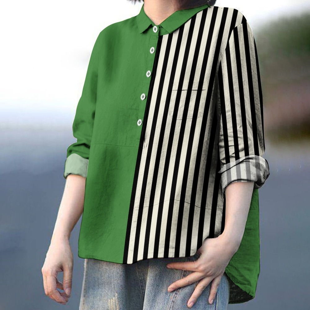 Women's  Abstract Geometric  Art  Print Casual Cotton And Linen Shirt