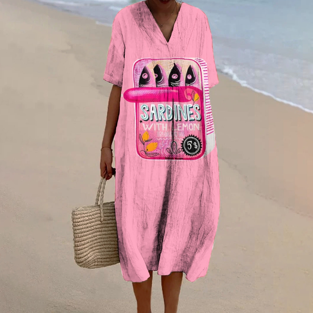 Women's Canned Sardines Print Flowy Dress
