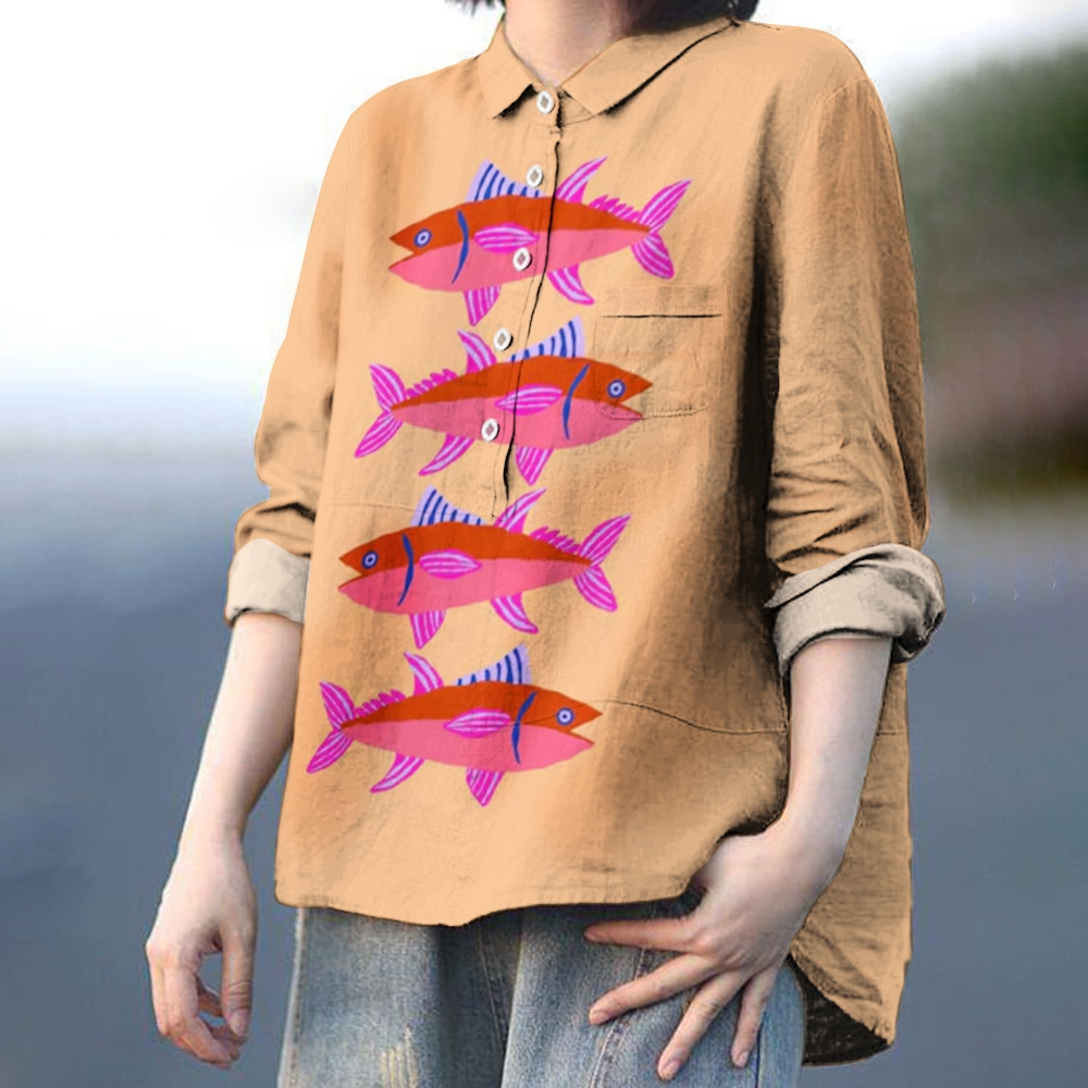 Women's Sardines Print Casual   Shirt