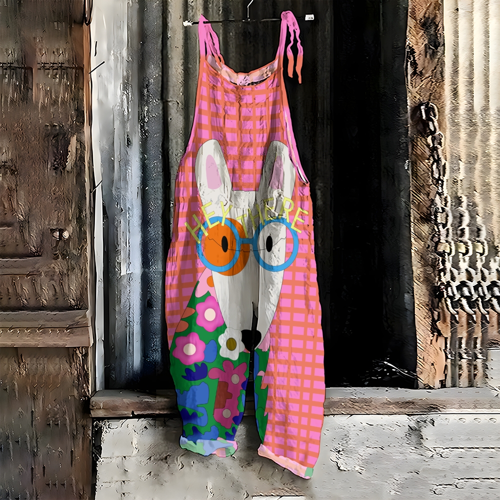 Women's Casual Dog Art Printed Jumpsuit