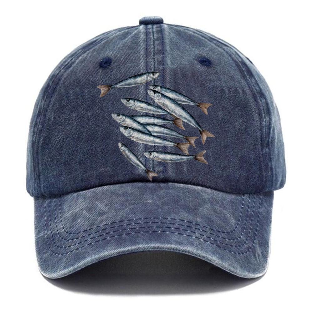 Unisex Vintage Casual Sardines Printed Washed Cap