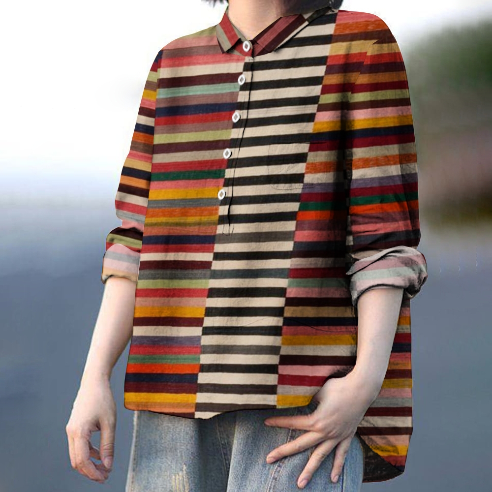 Women's Colorblock Stripe Printed Casual Shirt