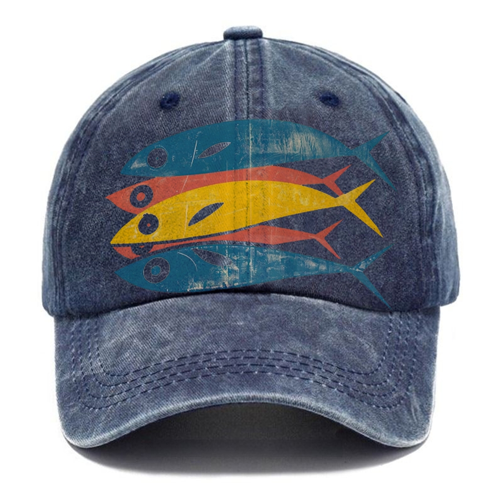 Unisex Vintage Casual Colorful Sardines Printed Washed Cap