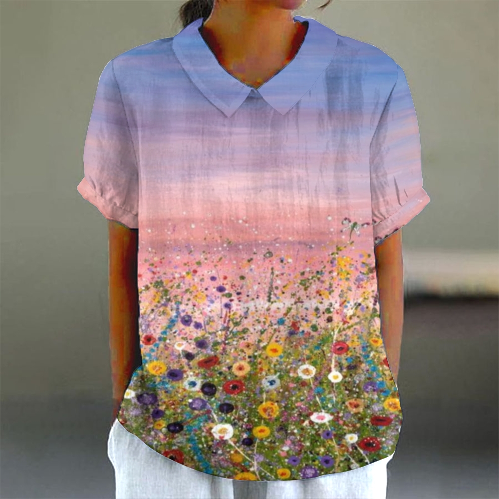 Women's Floral Print Casual Short Sleeve Shirt