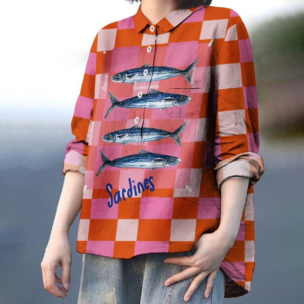 Women's Colorful Square Sardines Printed Casual Shirt