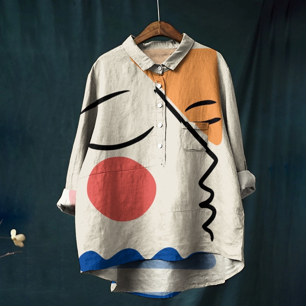 Women's Abstract Face Printed Casual Shirt