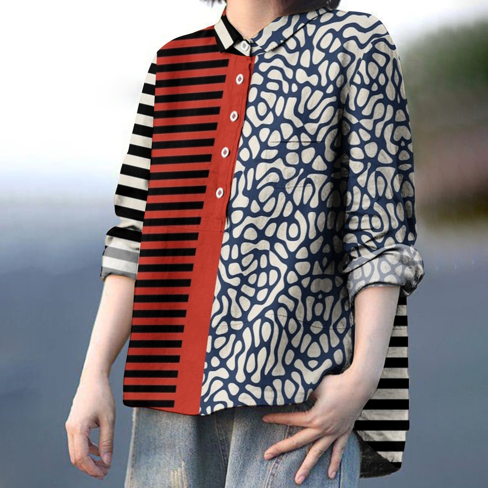 Women's Line Splicing Printed Casual Shirt