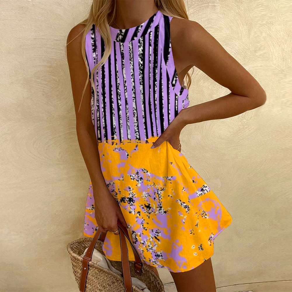 Women's Sleeveless Line Splicing Printed Dress