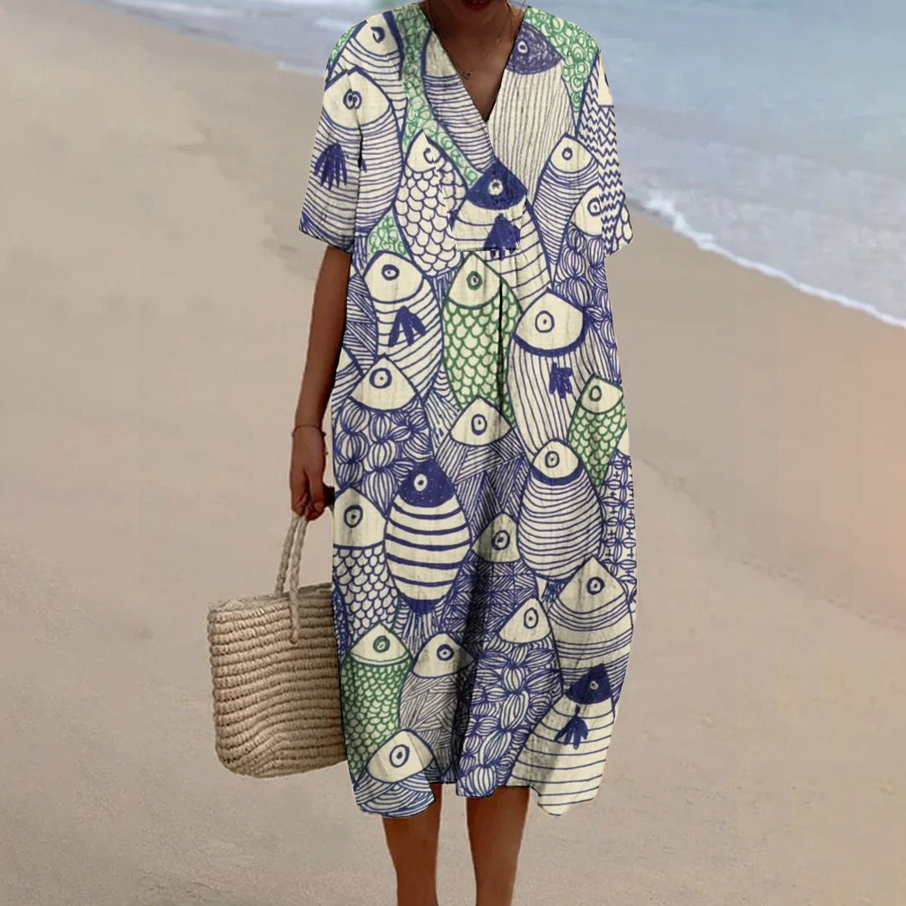 Women's Art Fish Printed Flowy Dress