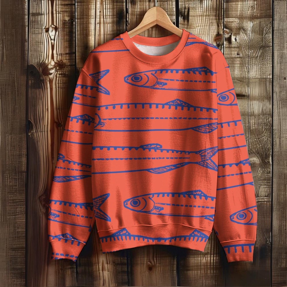 Japanese Red Sardines Art Print Cropped Pants