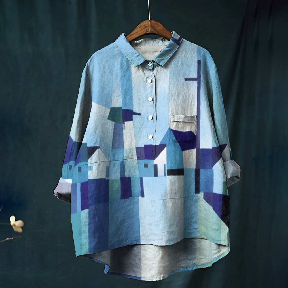 Women's  Blue House Printed Casual Shirt
