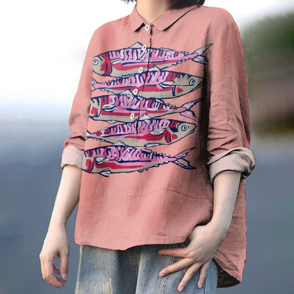 Women's Colorful Sardines Printed Casual Shirt