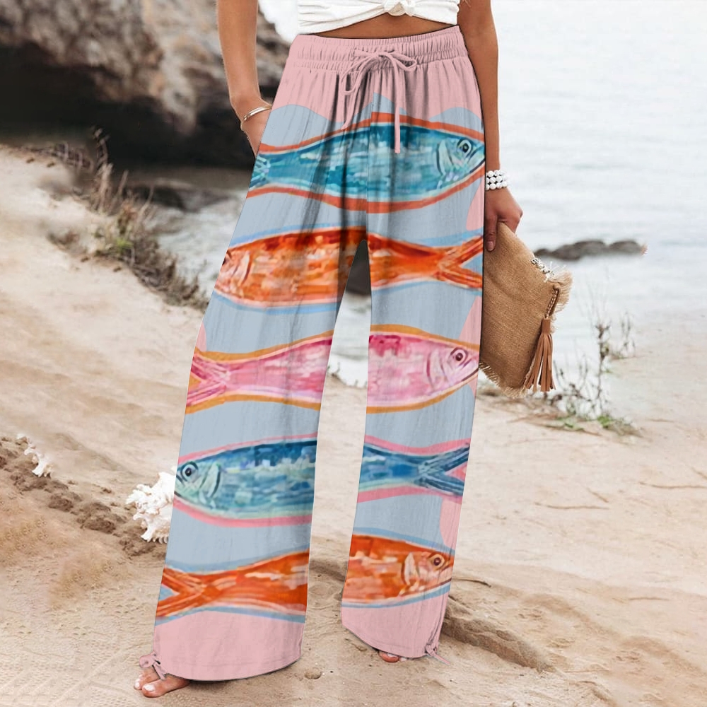 Women's Wide Leg Casual Fish Printed Pants