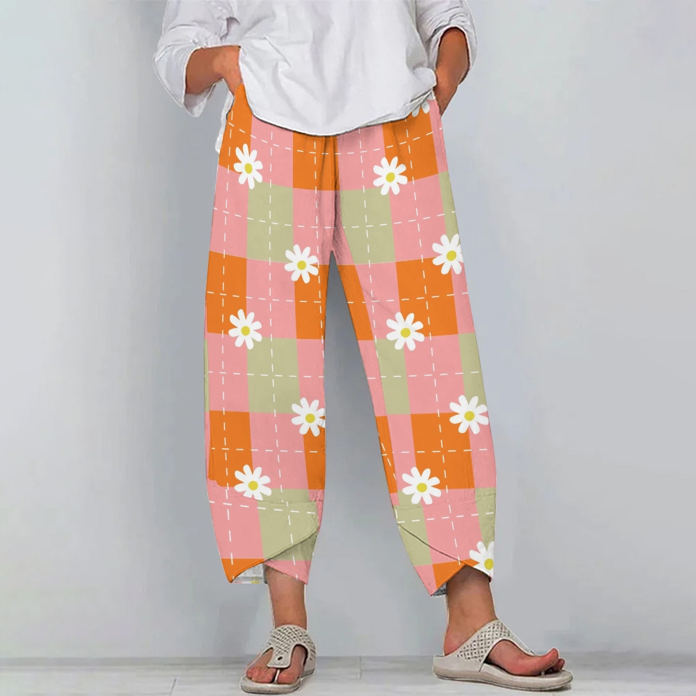 Women's Casual Squares And Flowers Printed Pants