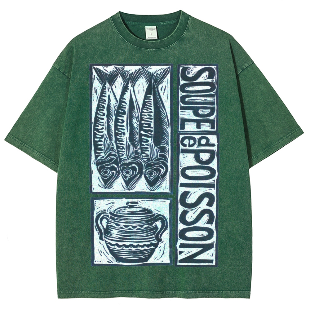 Unisex Sardines Print Washed Tee