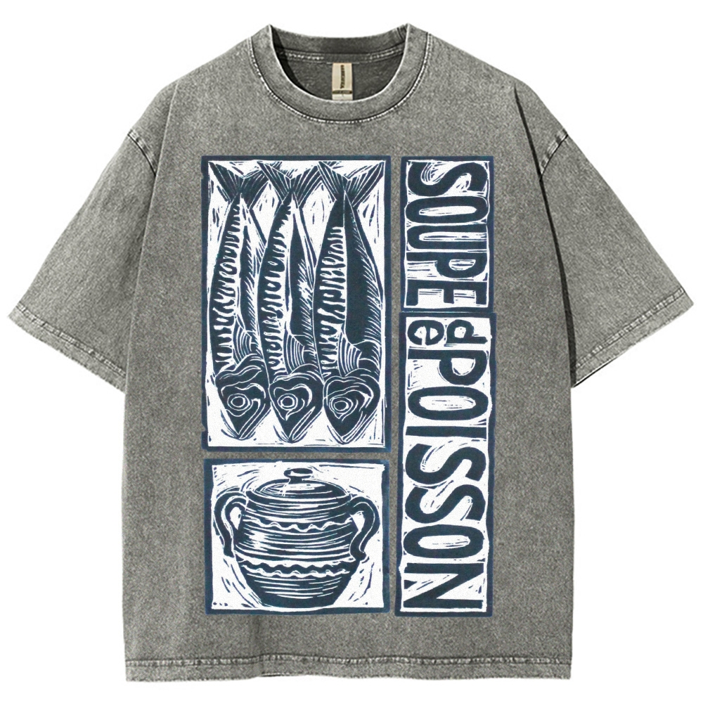 Unisex Sardines Print Washed Tee