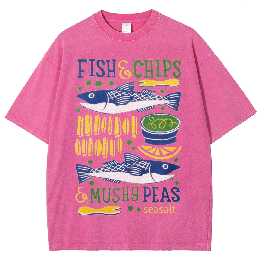 Unisex Fun Salmon Prints Washed Tee