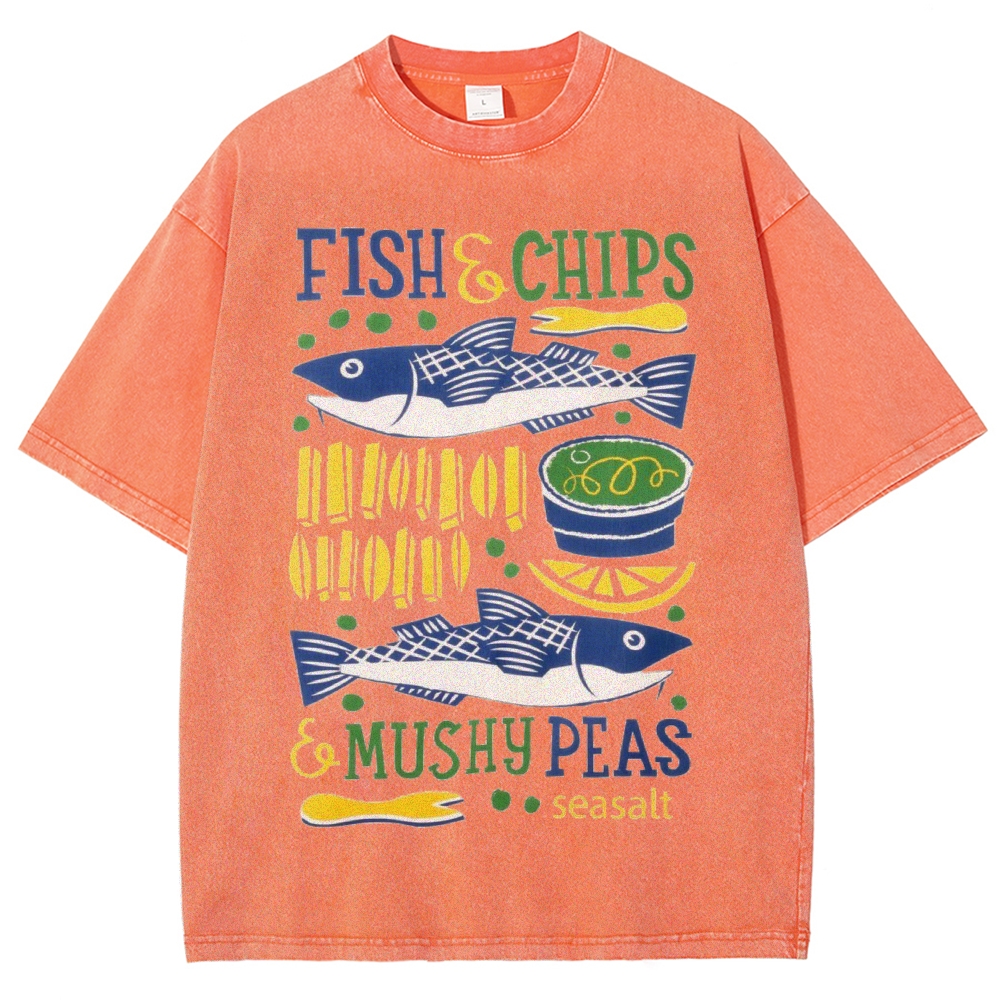 Unisex Fun Salmon Prints Washed Tee