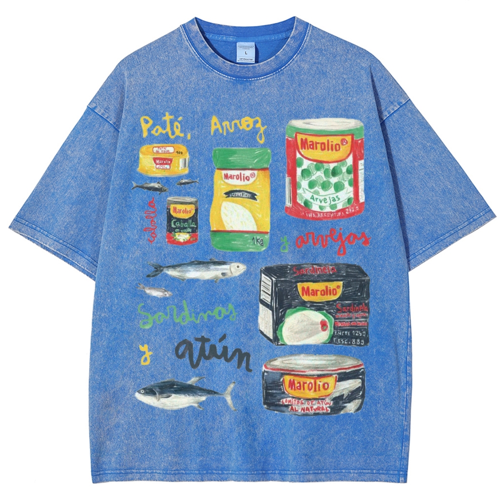 Unisex Sardines Can Prints Washed Tee