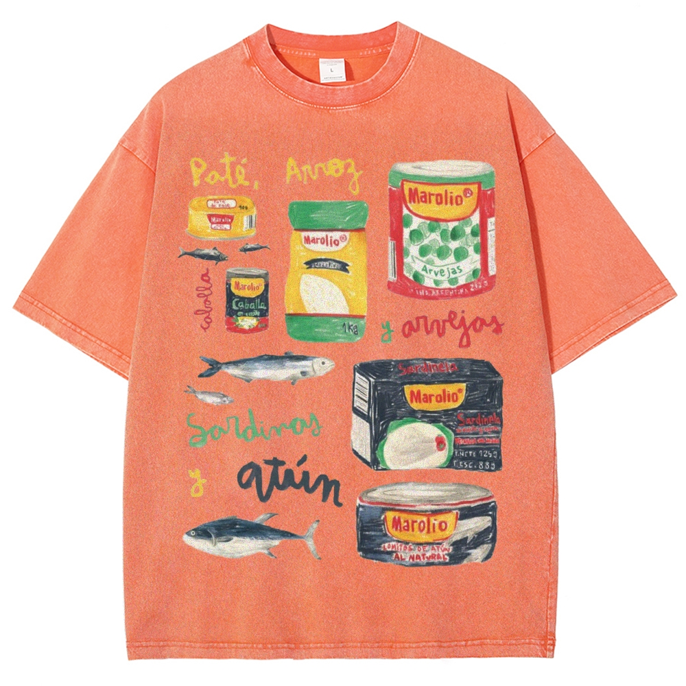Unisex Sardines Can Prints Washed Tee