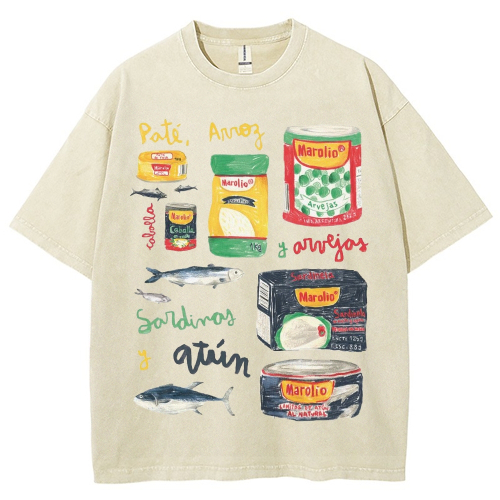 Unisex Sardines Can Prints Washed Tee