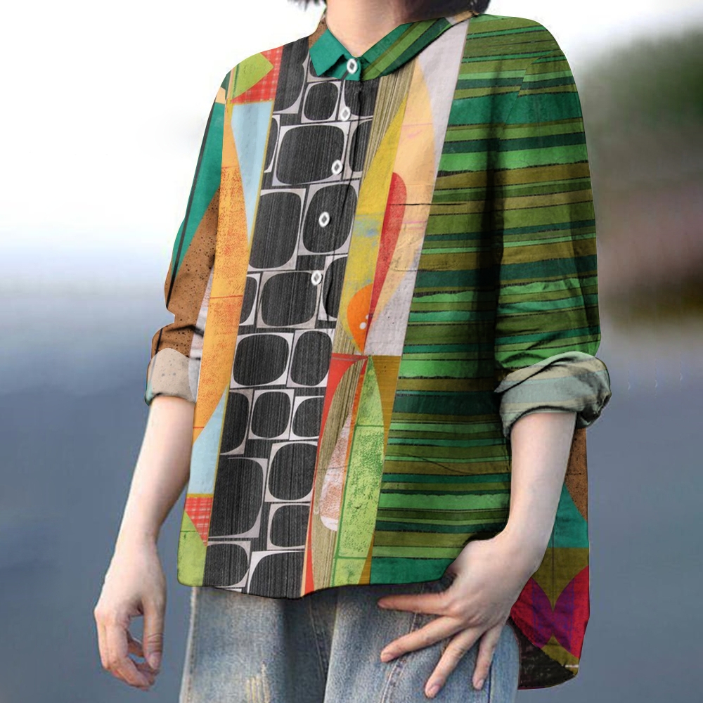 Women's Colorblock Art Printed Casual Shirt