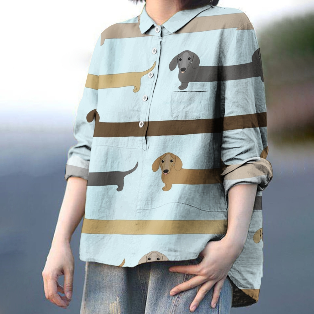Women's Colorful Dog Printed Casual Shirt