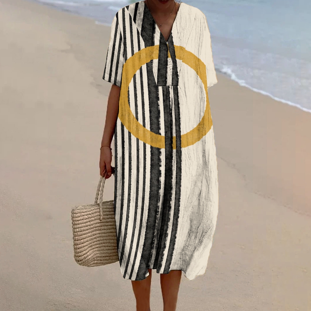 Women's Geometry Stripe Printed Flowy Dress