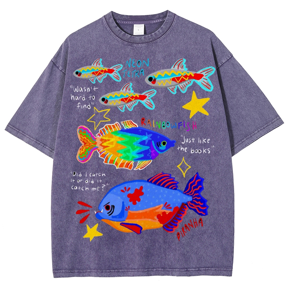 Unisex Rainbow Fish Washed Tee