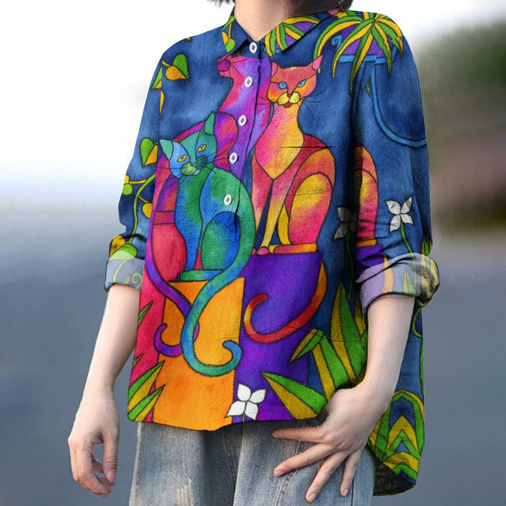 Women's Cat Art Printed Casual Shirt