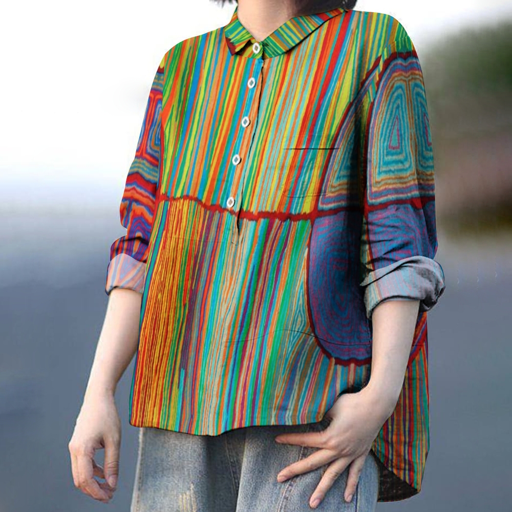 Women's Colorful Line Printed Casual Shirt