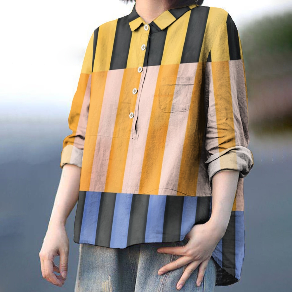 Women's Colorblock Stripe Printed Casual Shirt