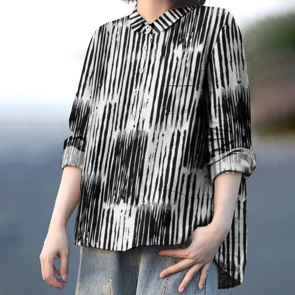 Women's Black and White Stripe Printed Casual Shirt