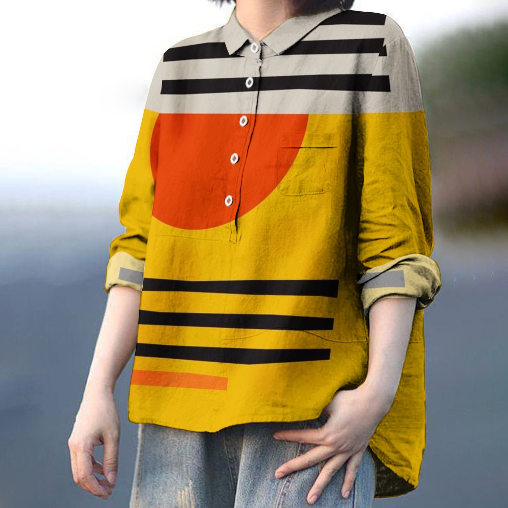 Women's Colorblock Stripe Printed Casual Shirt