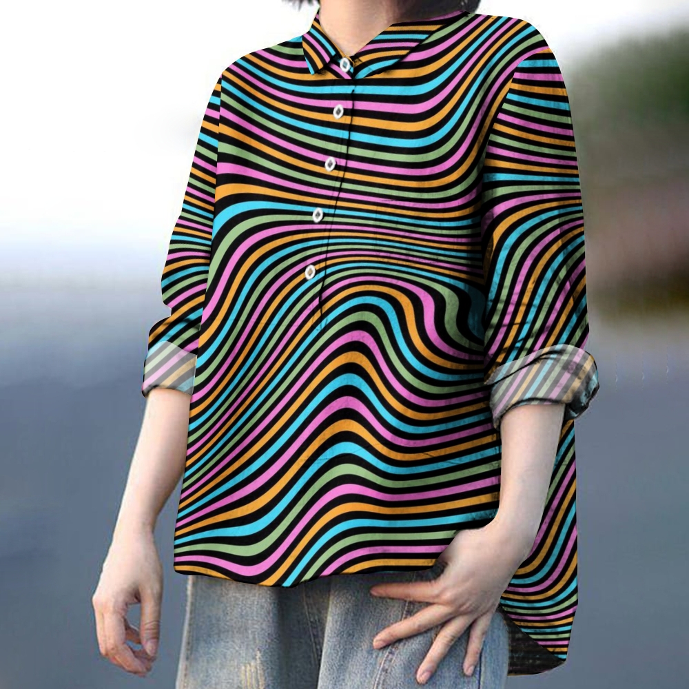 Women's Color Striped Printed Casual Shirt