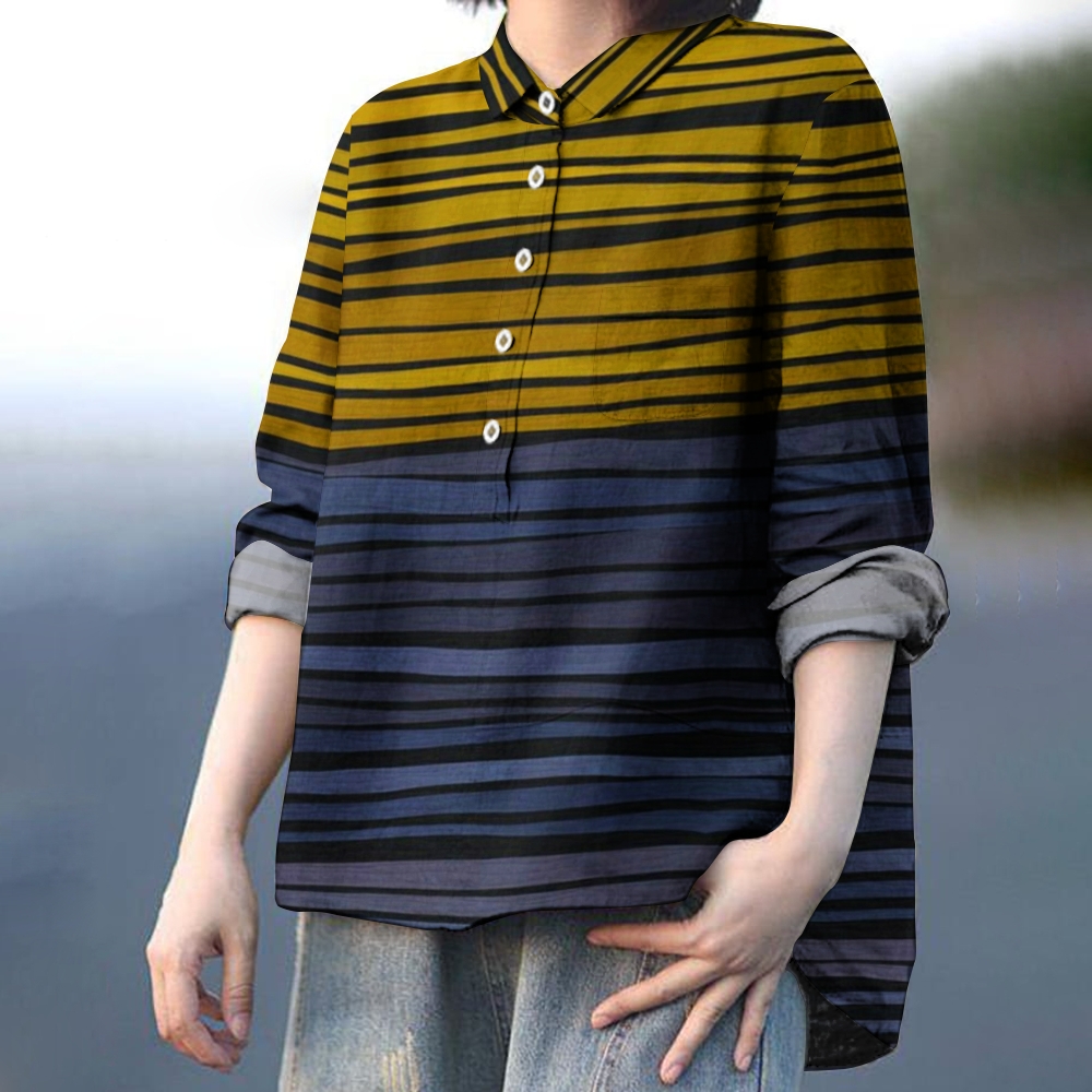 Women's Colorblock Stripe Printed Casual Shirt