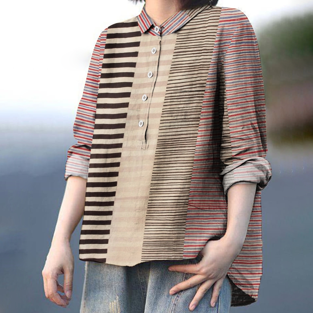 Women's Colorblock Stripe Printed Casual Shirt