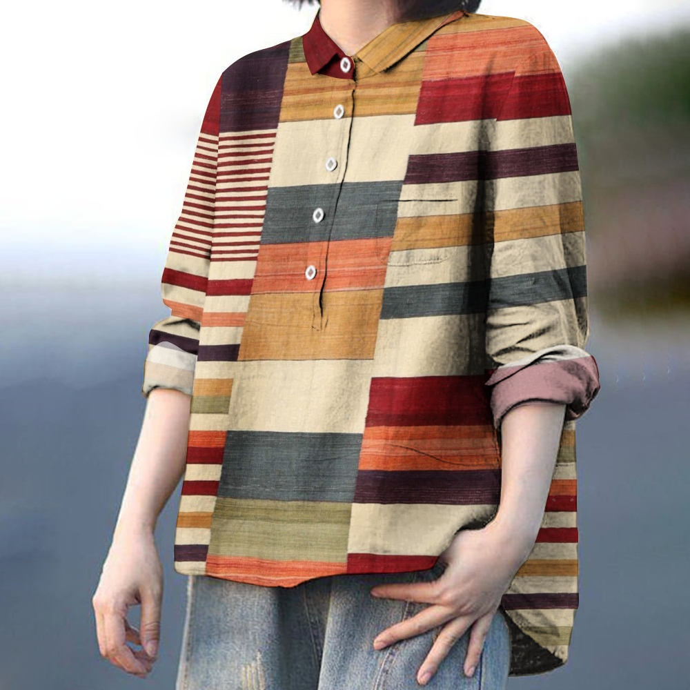 Women's Colorblock Stripe Printed Casual Shirt